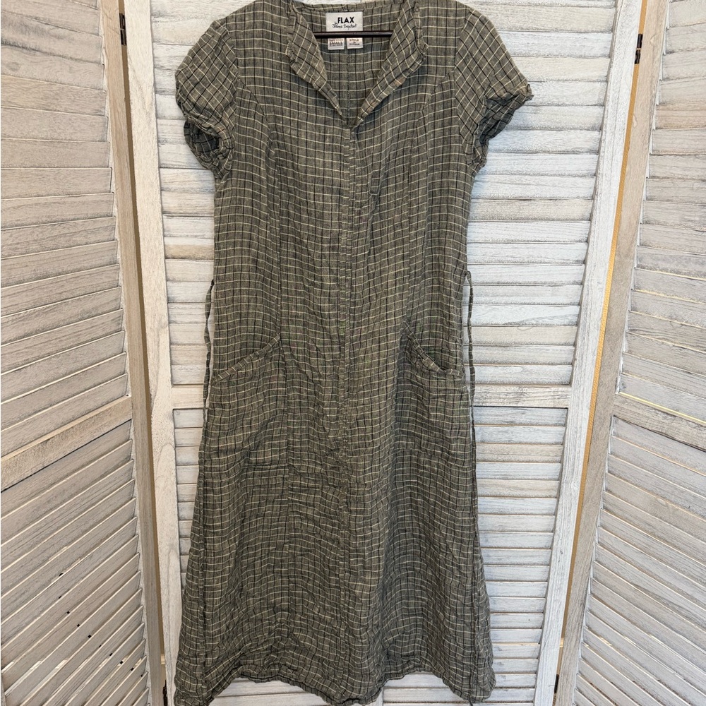 Flax Black and White Midi Dress Notched Collar Casual